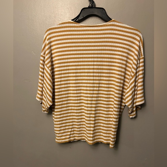 American Eagle Outfitters shirt - mustard/white stripe faux wrap cropped - Picture 5 of 8